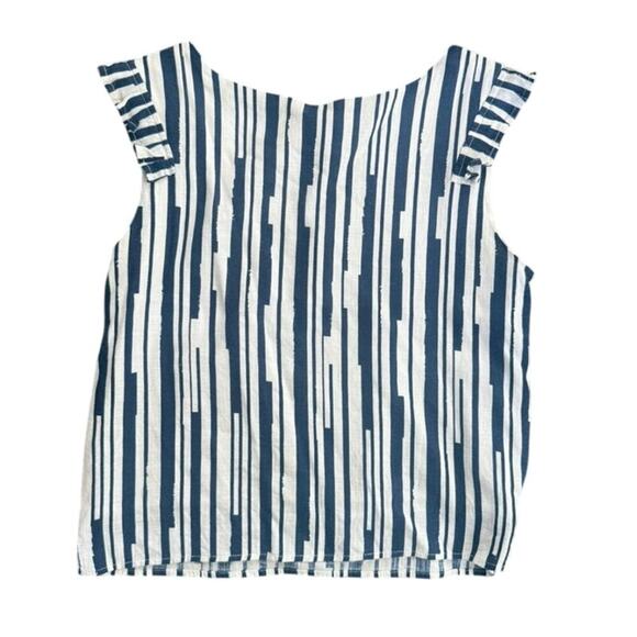 LUCCA Linen Navy Striped Ruffle Shoulder Sleeveless Top Resortwear Minimalist M - Picture 1 of 9